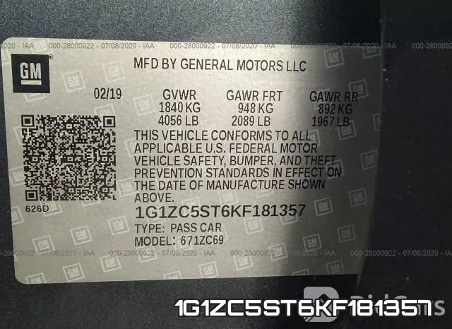 1G1ZC5ST6KF181357 фото 10