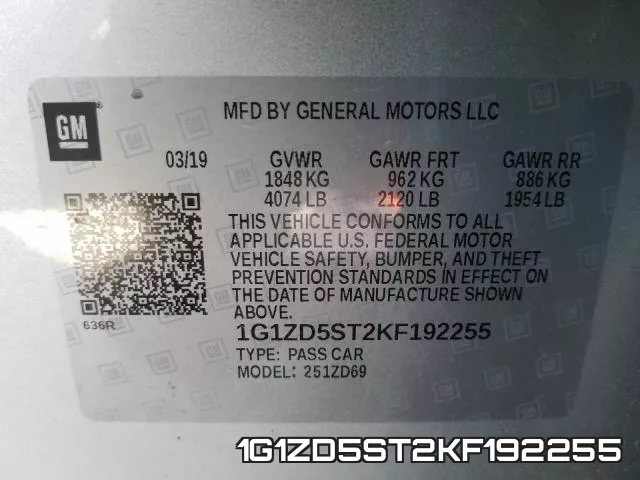 1G1ZD5ST2KF192255 фото 2