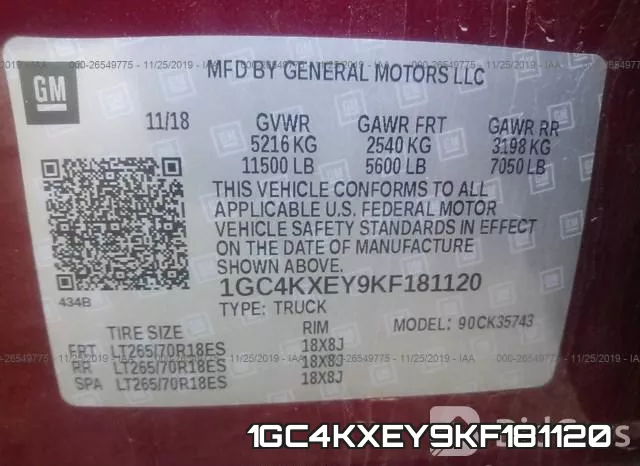 1GC4KXEY9KF181120 фото 10