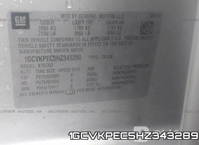1GCVKPEC5HZ343289 фото 10