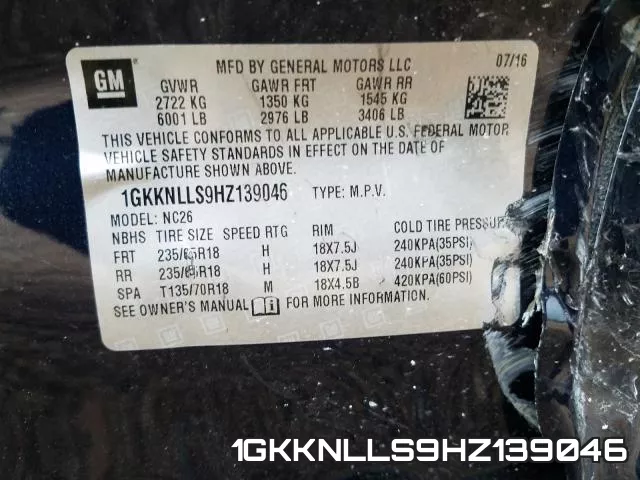 1GKKNLLS9HZ139046 фото 2