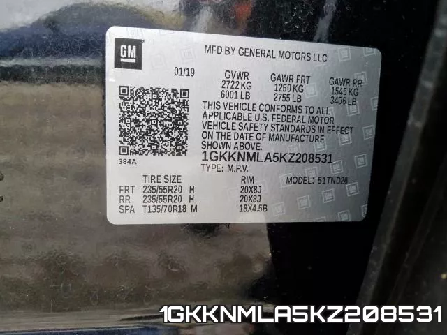 1GKKNMLA5KZ208531 фото 2