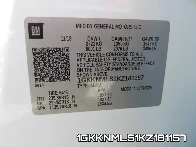 1GKKNMLS1KZ181157 фото 2