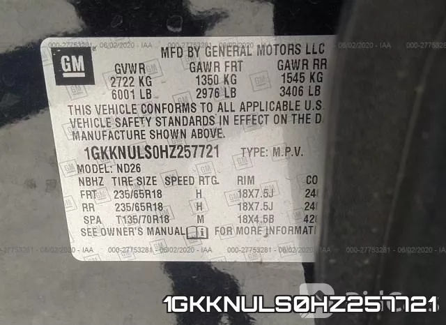 1GKKNULS0HZ257721 фото 10