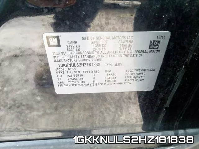 1GKKNULS2HZ181838 фото 2