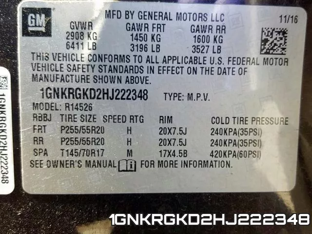 1GNKRGKD2HJ222348 фото 2