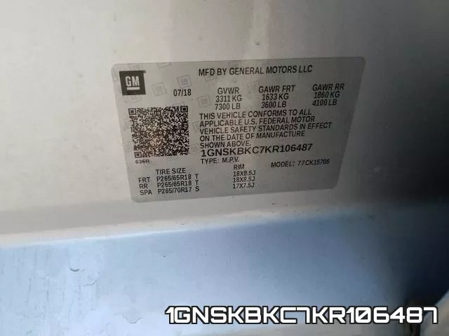 1GNSKBKC7KR106487 фото 2