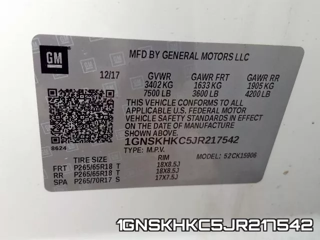 1GNSKHKC5JR217542 фото 2