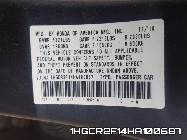 1HGCR2F14HA100687 фото 2