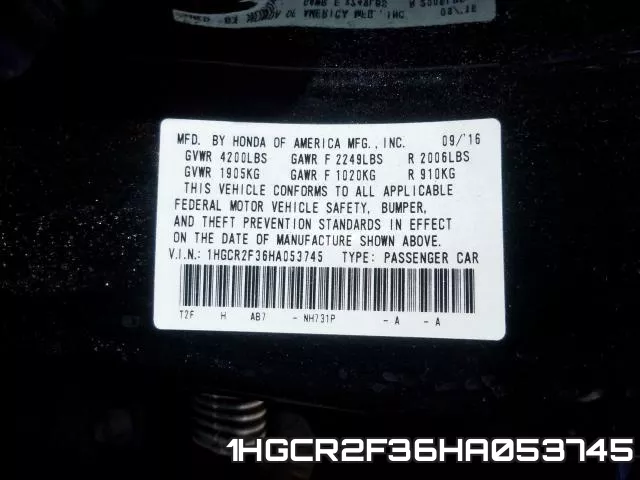 1HGCR2F36HA053745 фото 2