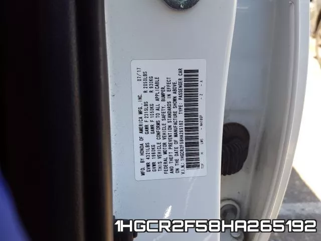 1HGCR2F58HA265192 фото 2