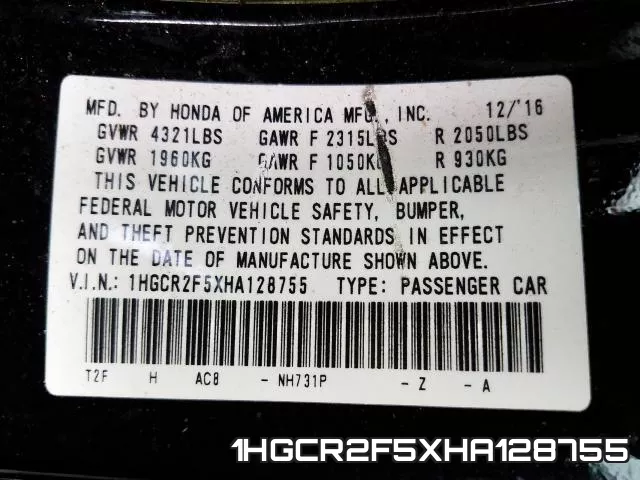 1HGCR2F5XHA128755 фото 2