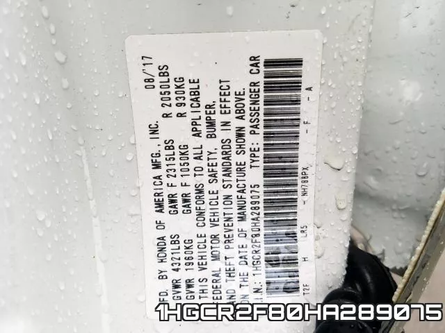 1HGCR2F80HA289075 фото 2