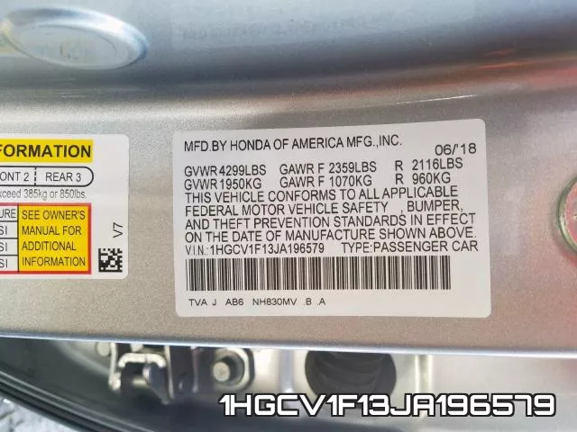 1HGCV1F13JA196579 фото 2
