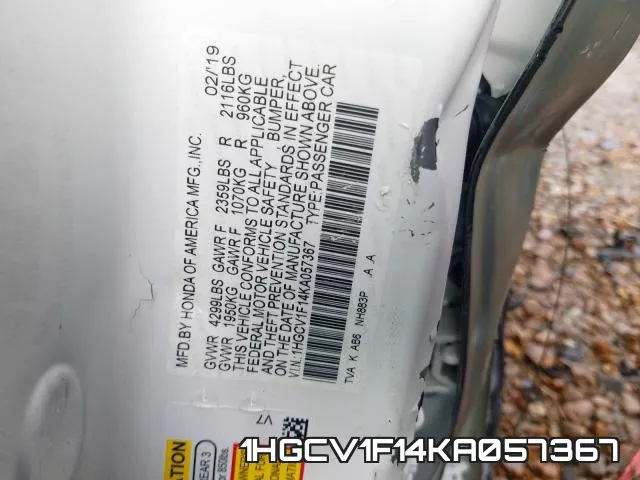 1HGCV1F14KA057367 фото 2