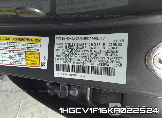 1HGCV1F16KA022524 фото 10