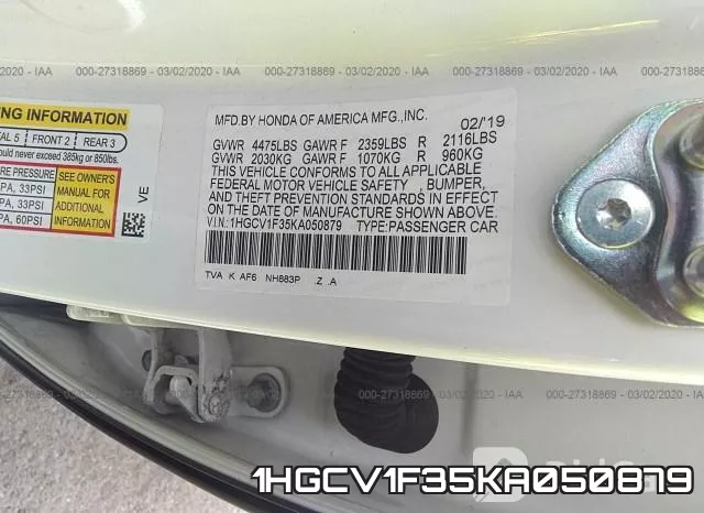 1HGCV1F35KA050879 фото 10