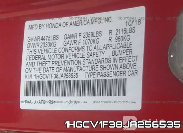 1HGCV1F38JA256535 фото 10