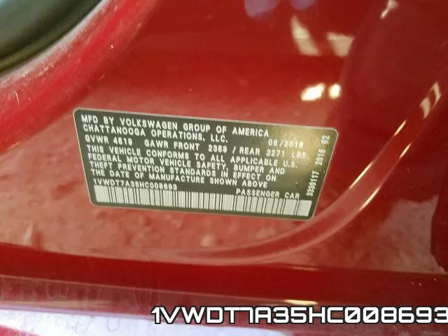 1VWDT7A35HC008693 фото 2
