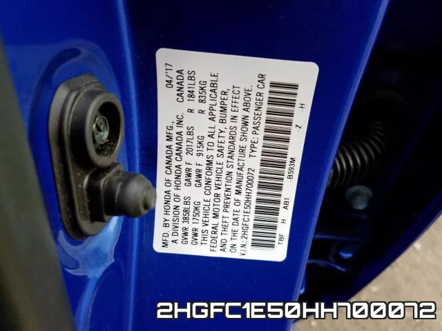 2HGFC1E50HH700072 фото 2