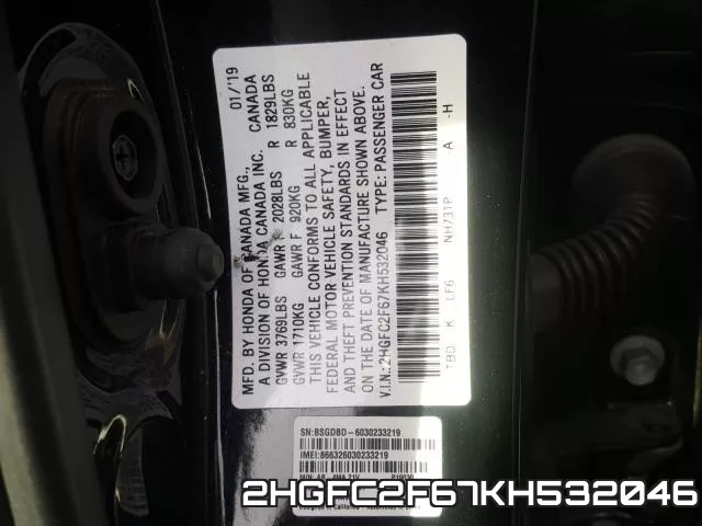 2HGFC2F67KH532046 фото 2