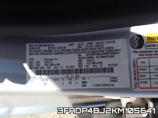 3FADP4BJ2KM105641 фото 2