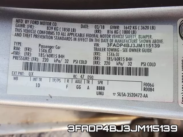 3FADP4BJ3JM115139 фото 2