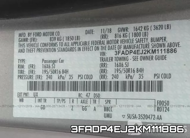 3FADP4EJ2KM111886 фото 10