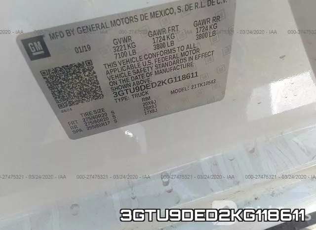3GTU9DED2KG118611 фото 10