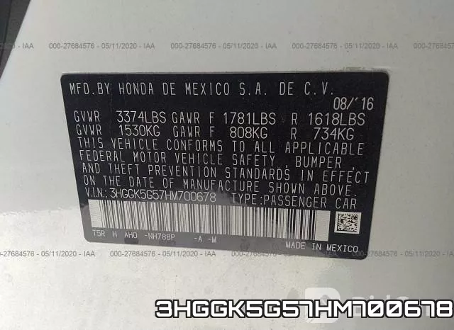 3HGGK5G57HM700678 фото 10
