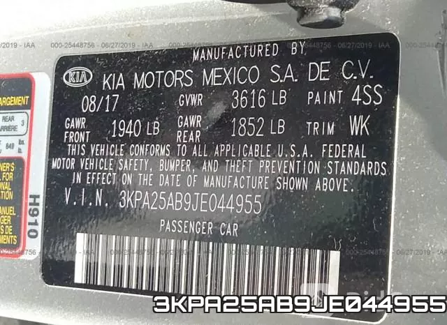 3KPA25AB9JE044955 фото 10