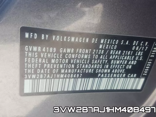 3VW2B7AJ1HM408497 фото 2