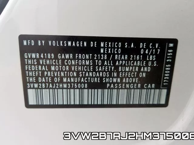 3VW2B7AJ2HM375008 фото 2