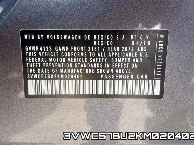 3VWC57BU2KM020402 фото 2