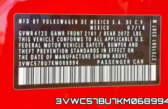 3VWC57BU7KM068994 фото 2
