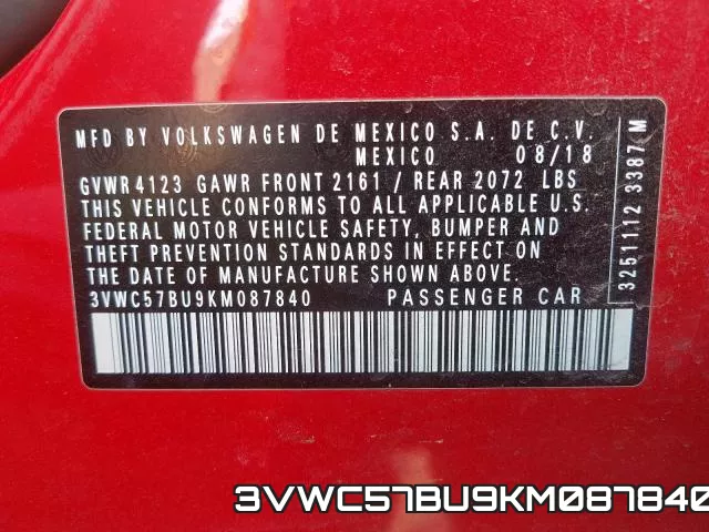 3VWC57BU9KM087840 фото 2