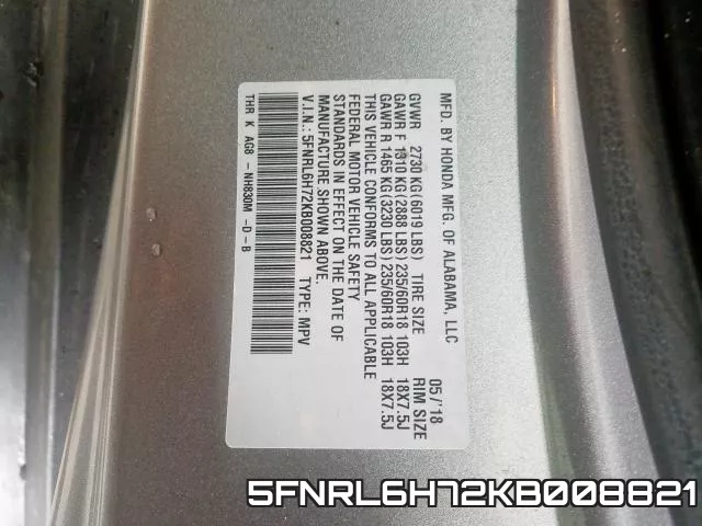 5FNRL6H72KB008821 фото 2