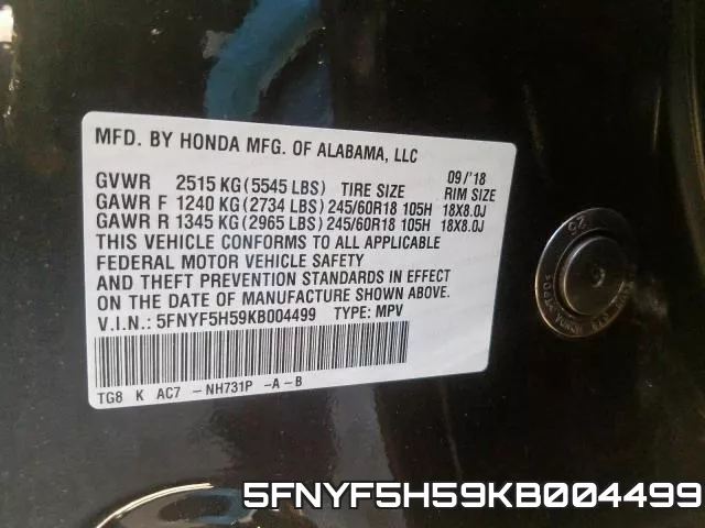 5FNYF5H59KB004499 фото 2