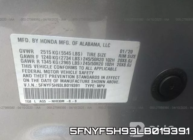 5FNYF5H93LB019391 фото 10