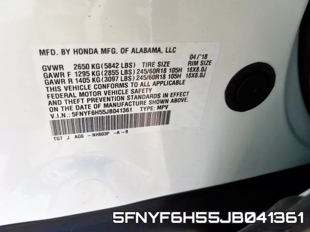 5FNYF6H55JB041361 фото 2
