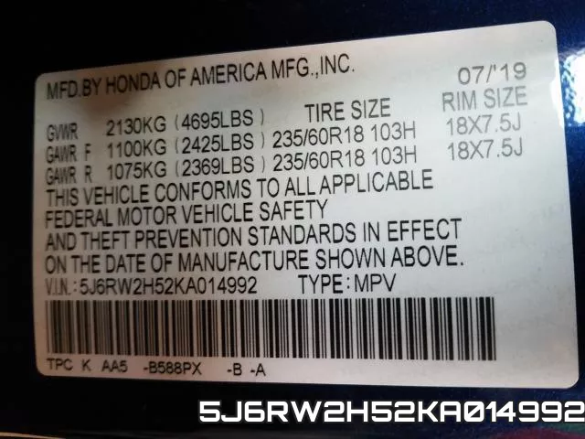 5J6RW2H52KA014992 фото 2