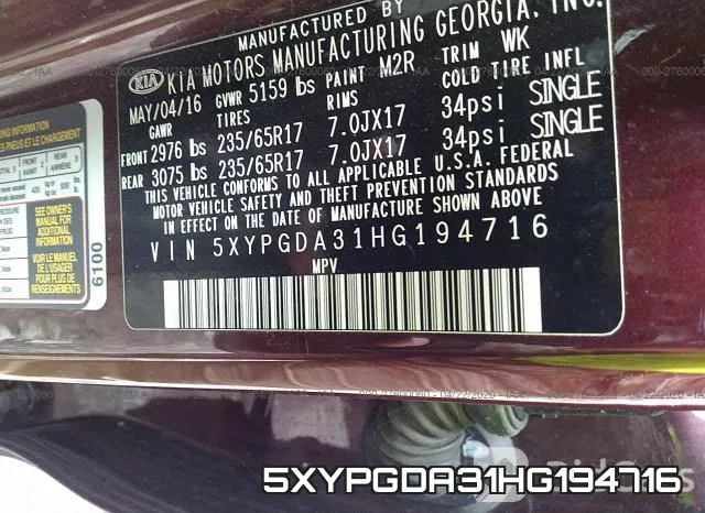 5XYPGDA31HG194716 фото 10