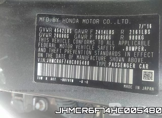 JHMCR6F74HC005480 фото 10