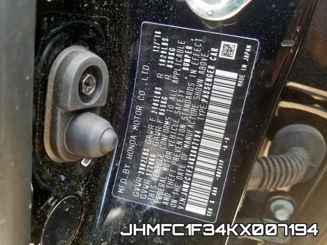 JHMFC1F34KX007194 фото 2