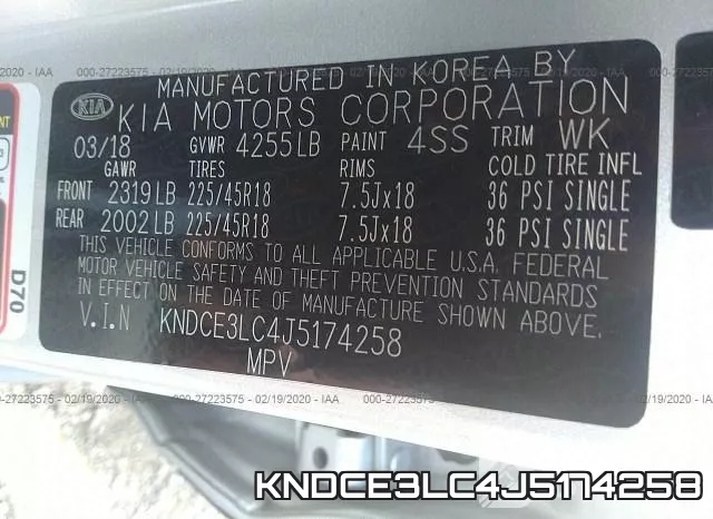 KNDCE3LC4J5174258 фото 10