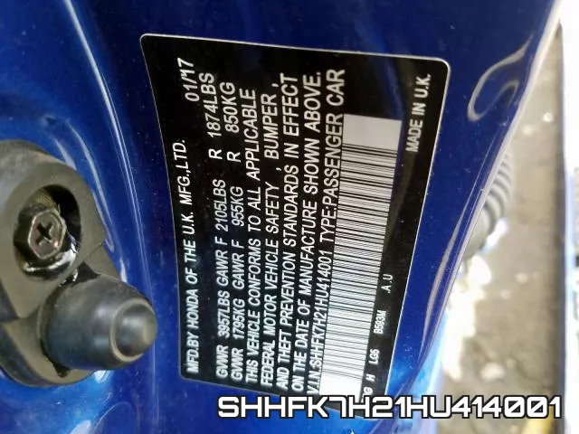 SHHFK7H21HU414001 фото 2