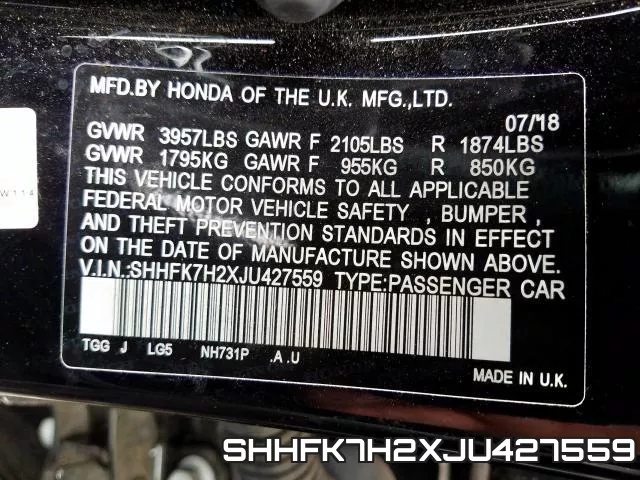 SHHFK7H2XJU427559 фото 2