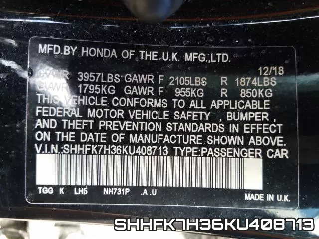 SHHFK7H36KU408713 фото 2