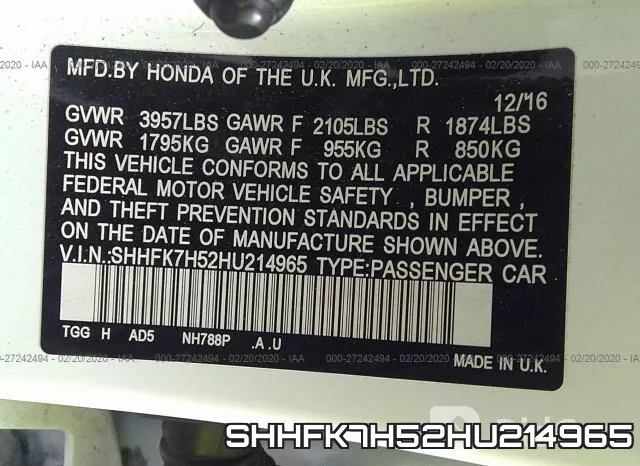 SHHFK7H52HU214965 фото 10