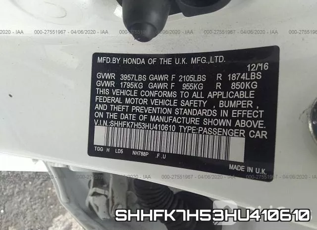 SHHFK7H53HU410610 фото 10
